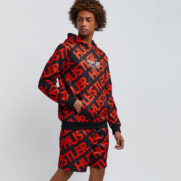 Mens Red/Black Hustler Hoodie and Short Set - Size L - Picture 9 of 12